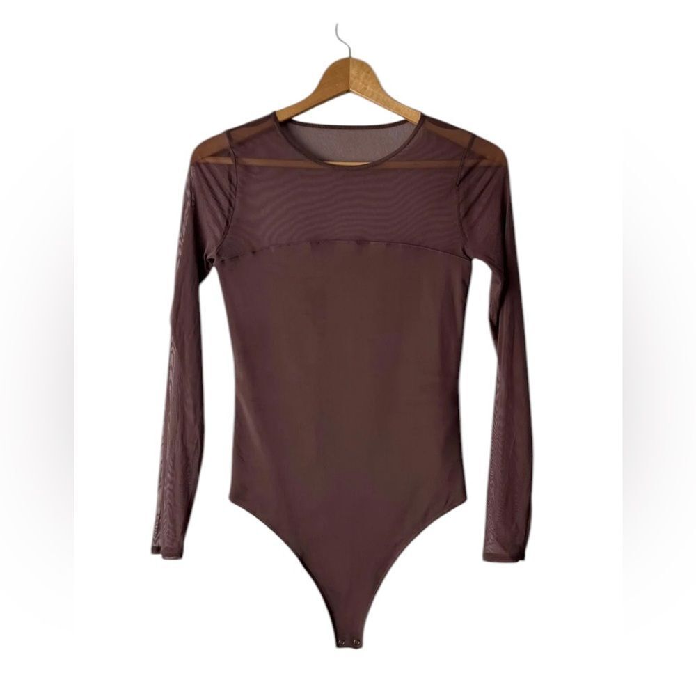 Abercrombie & Fitch Long Sleeve Mesh Bodysuit — Brown